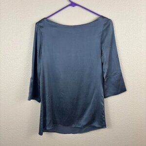 Chaiken and Capone Navy Blue Satin 3/4 Sleeve Button Cuff Blouse Top L